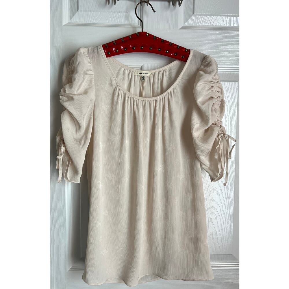 Max Studio Champagne 3/4 Ruched Sleeve Blouse sz S